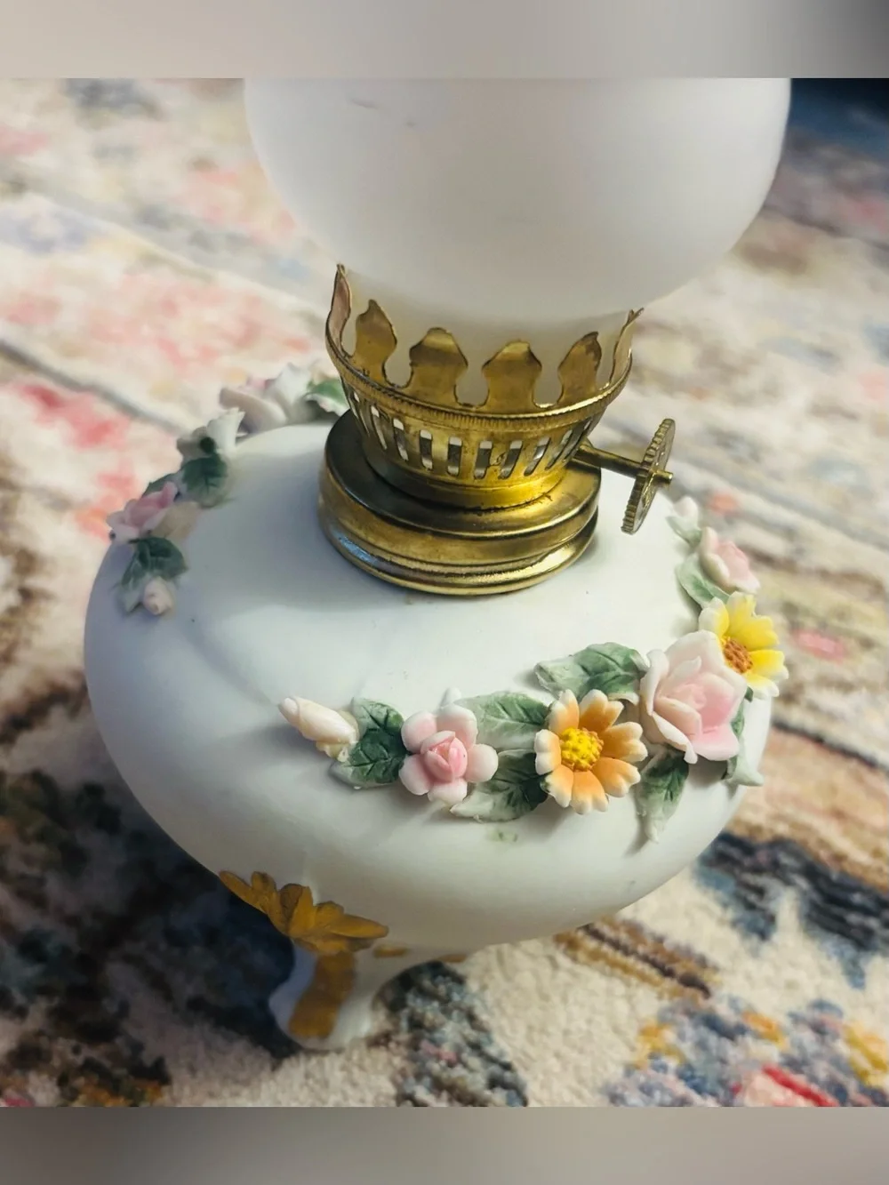 Vintage Lefton China Miniature Porcelain Hurricane Oil Lamp